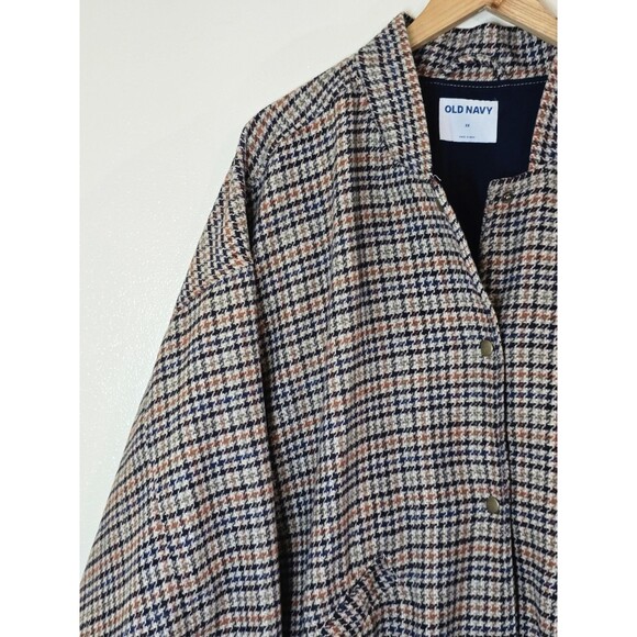 Old Navy Houndstooth Bomber Jacket Short Lined Plus Womens Size 3X Brown - Picture 3 of 11